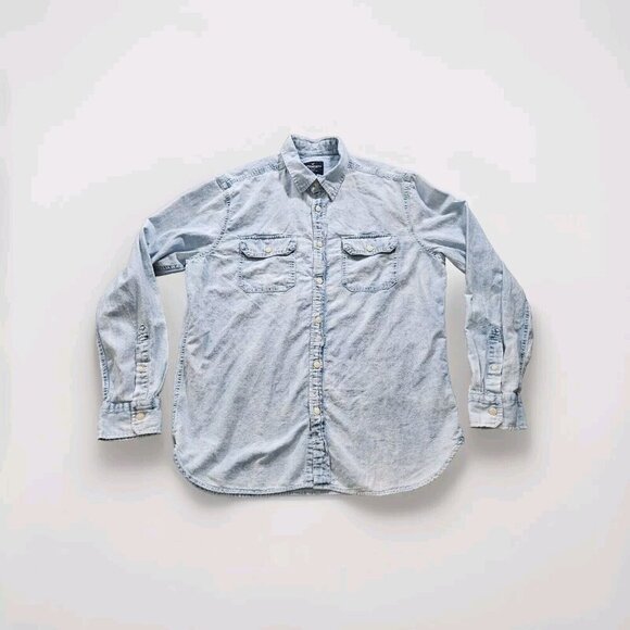 American Eagle Shirt Mens L Blue Collared Button Up LS Denim Faded Hippie Grunge - Picture 9 of 16
